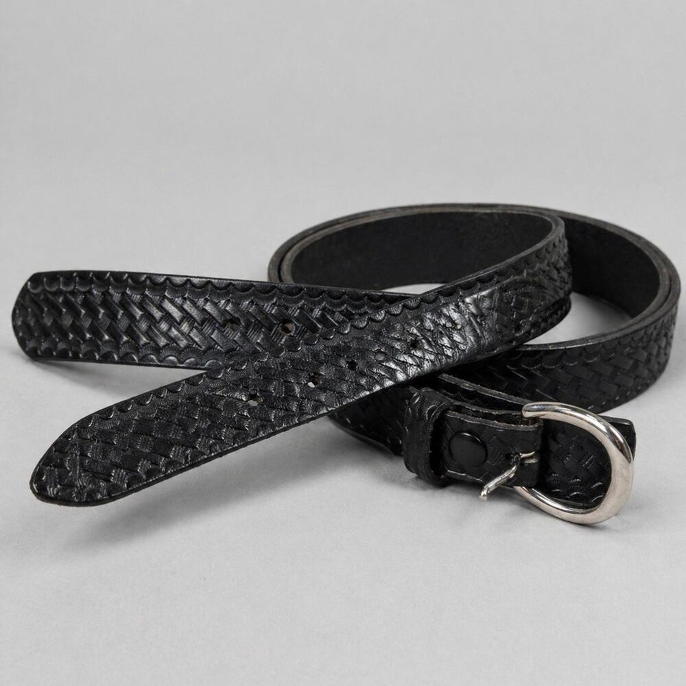 Bostonian Leather Belt Mens 42 Black Basketweave Double Strap Overlay USA